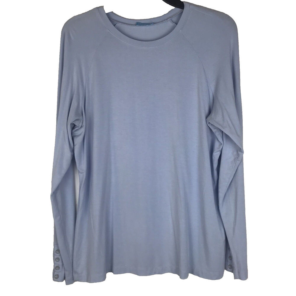 J. Mclaughlin Jana Top Long Sleeve Wrist Buttons Blue Modal Spandex Large FLAW